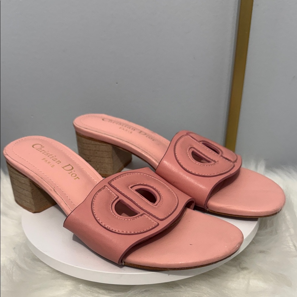 Dior Blush Pink Mules with Wooden Heel